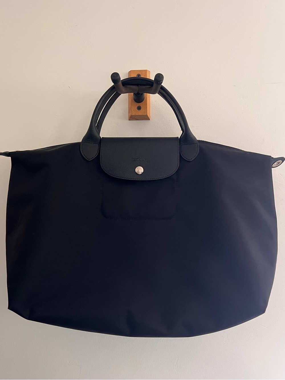 Longchamp Black Le Pliage Large Tote with Strap